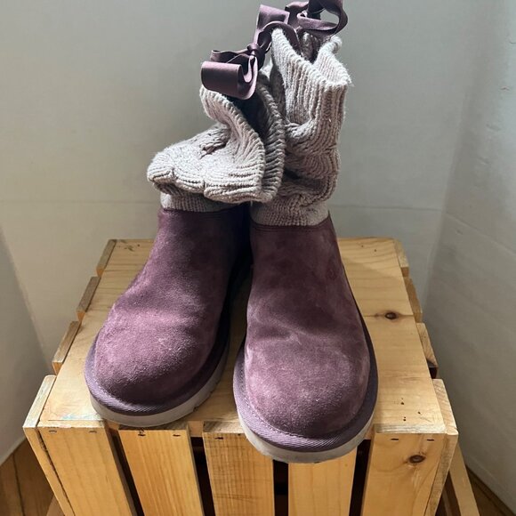 UGG Size 6 Cordovan Kiandra Chunky Cotton Knit Brushed Suede Lace Up Ankle Boots - Picture 16 of 16